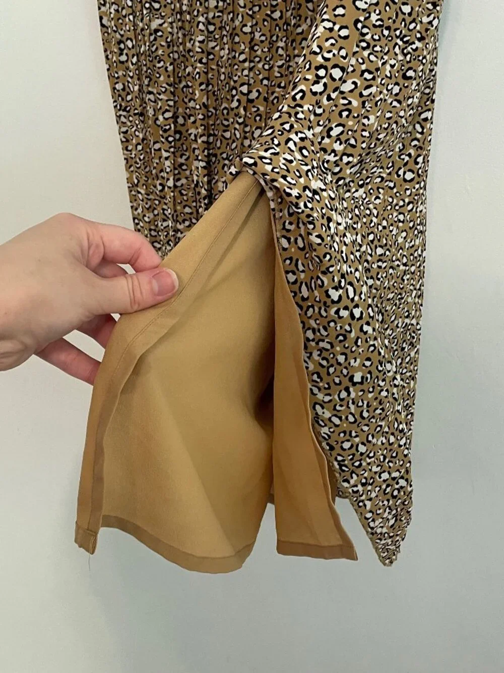 J. CREW Factory Pleated Midi Skirt Tan Brown Black Leopard Print Cheetah Animal